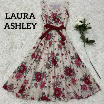 [ LAURA ASHLEY ] 민소매 원피스 종아리 기장 꽃무늬 레드