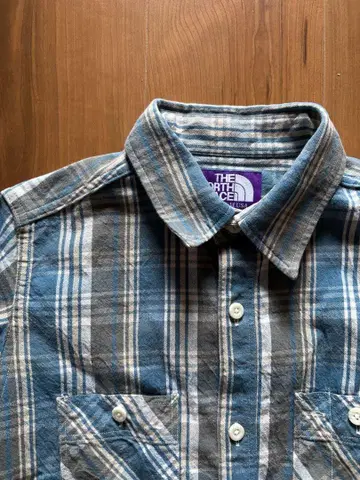 THE NORTH FACE 퍼플 라벨 체크 셔츠 면 숏 기장