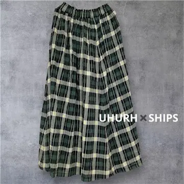 UHURH SHIPS 롱 스커트 그린 아이보리 체크