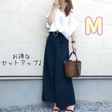 성인 여성용 무지 V넥 반소매 세트업 벨트 포함 가우초 팬츠