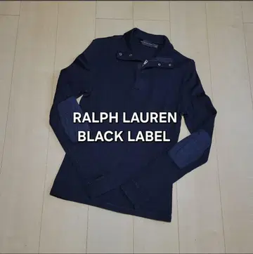 RALPH LAUREN BLACK 엘보 패치 하프 지퍼 니트