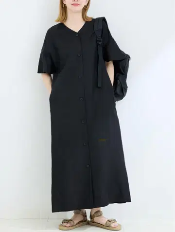 완판 B.C.STOCK 블랙 린넨 원피스 반팔
