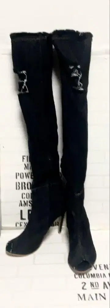 데님 오픈 토 니하이 부츠 24cm