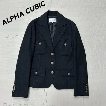 ALPHA CUBIC 울 혼방 골드 버튼 자켓 블랙 포멀 출퇴근