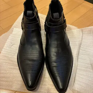 블랙 가죽 앵클부츠 웨스턴 스타일