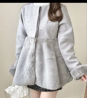 GRL 그레일 2웨이 퍼 페플럼 쇼트 길이 코트 그레이