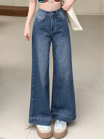 다크 블루 데님 부츠 컷 팬츠