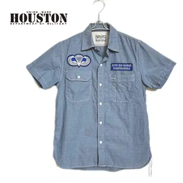 HOUSTON 휴스턴 반팔 샴브레이 셔츠 파라슈트 부대 자수