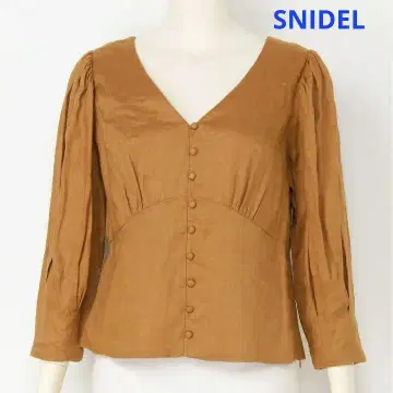 SNIDEL V넥 긴팔 블라우스 브라운 숏 기장