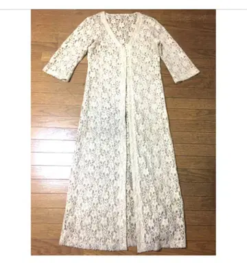 전체 레이스 꽃 슈퍼 롱 빈티지 코트 가디건 겉옷 키나