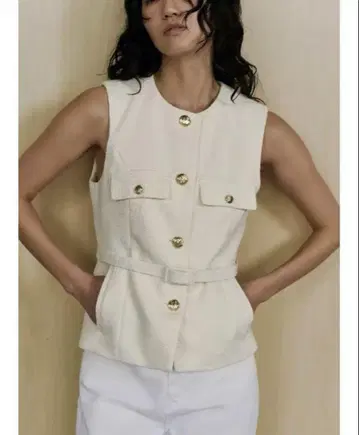 ZARA 자라 아이보리 버튼 장식 베스트 허리 벨트 XS