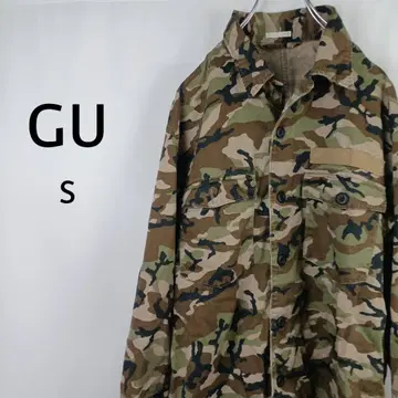GU 긴팔 카모플라쥬 셔츠 S 그린 카모 패턴 밀리터리