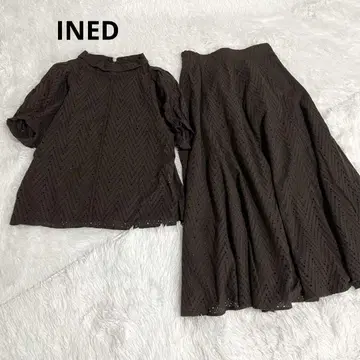 INED 면 레이스 블라우스 상의 하이넥 셋업 스커트 9