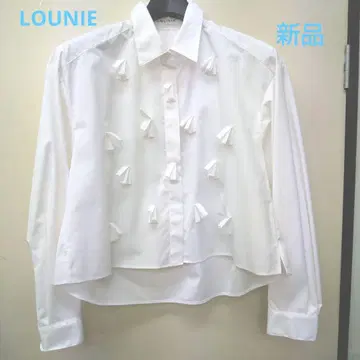 LOUNIE 신제품 화이트 리본 장식 장소매 셔츠