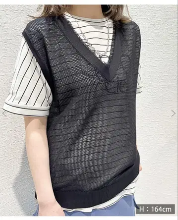 알파베츠알파벳 프린지 메쉬 베스트 새상품