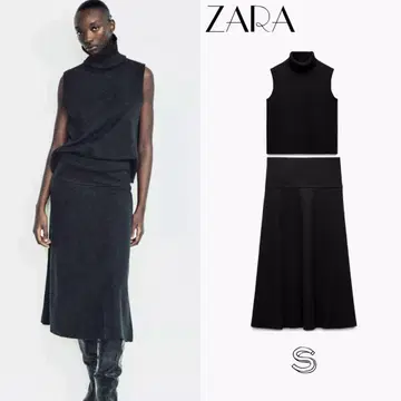 ZARA 소프트 터치 하이넥 상의 소프트 볼륨 미디 스커트 세트