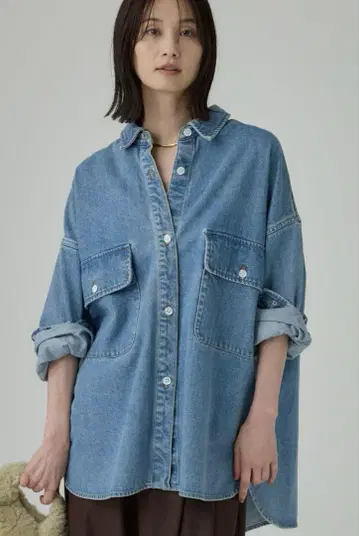 BABYLONE 데님 빅 셔츠