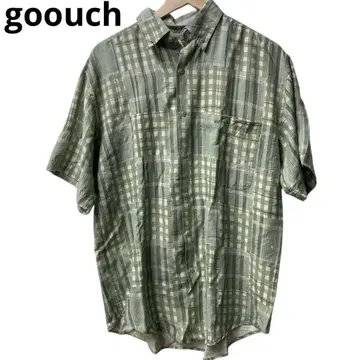 goouch 녹색 계열 체크 무늬 실크 반팔 셔츠