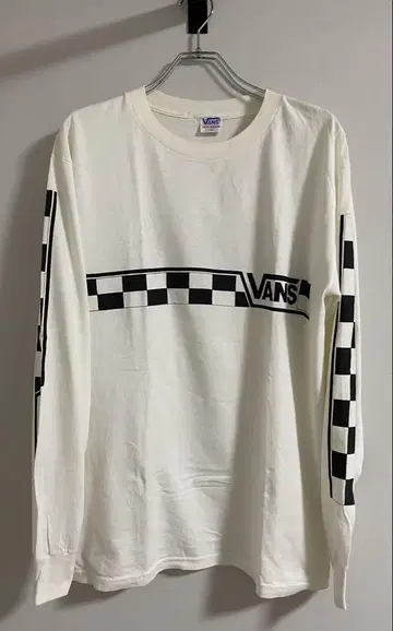 90년대 VANS 체커 롱티 T셔츠 소매 프린팅 USA 제작 화이트 양면