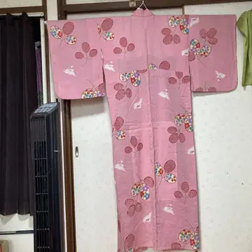 유카타 - 하기 잎과 흰 토끼
