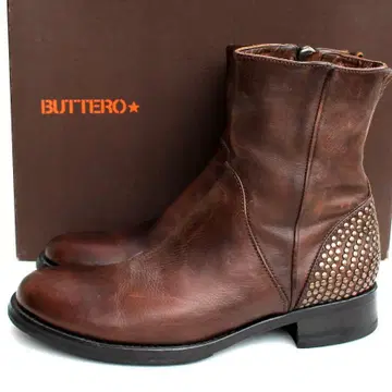 BUTTERO 사이드 지퍼 부츠 브라운 스터드 이탈리아제 가죽