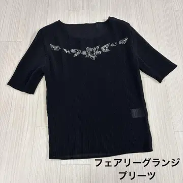 블랙 플리츠 가공 티셔츠 반팔 꽃무늬 구제 의류 레트로 시어 시스루