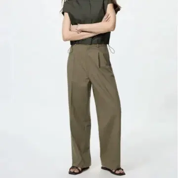 유니클로 탭 와이드 팬츠 올리브 S
