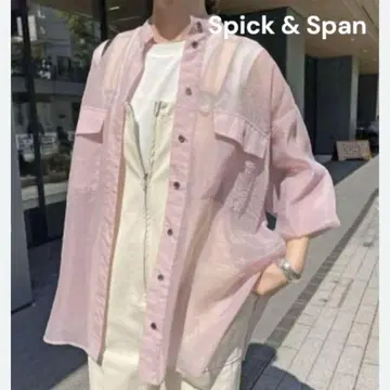 [새상품급] 스픽 앤 스팬 스탠드 카라 시어 오버 셔츠