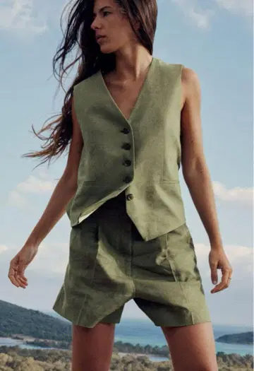 셋업 ZARA 린넨 테일러드 베스트 & 다트 버뮤다 팬츠