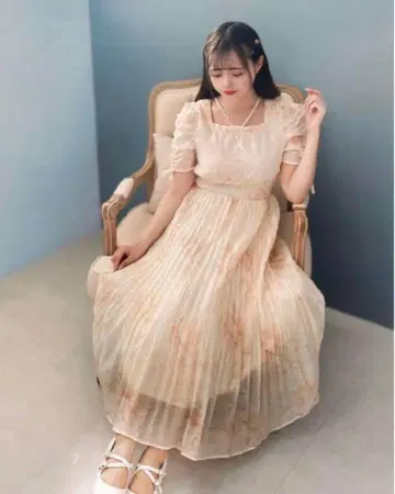 evelyn 꽃무늬 플리츠 OP F 사이즈 완판템 리본 플레어