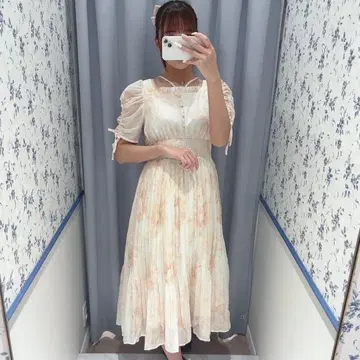 evelyn 꽃무늬 플리츠 OP F 사이즈 완판템 리본 플레어