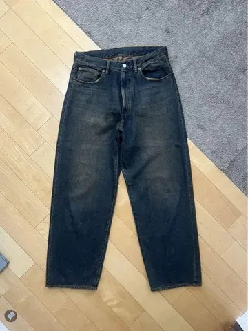 BEAMS 와이드 배기 데님 팬츠 인디고 블루 빈티지 가공