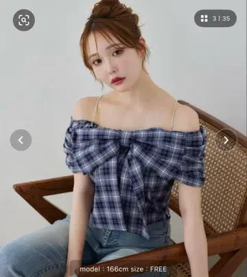 NICE CLAUP 비쥬 스트랩 리본 블라우스