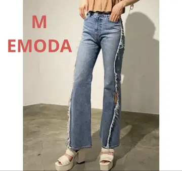 에모다 EMODA M사이즈 플레어 청바지 데님 블루 아이스 팬츠