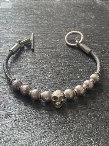 Silver925 해골 Mexico 스컬 가죽 팔찌