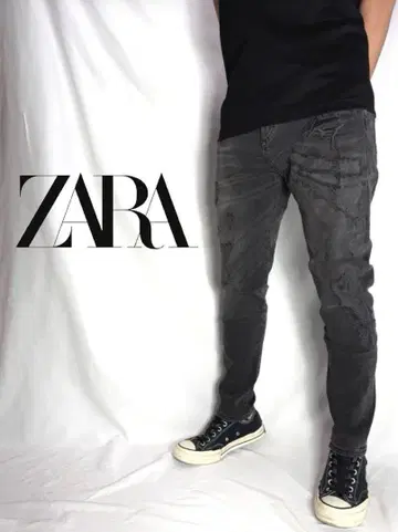 ZARA | 손상 복원 페이드 블랙 그레이 스키니 US W31 EUR40