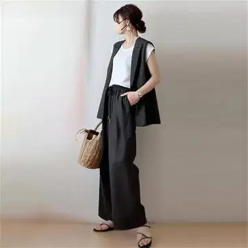 셋업 성인 팬츠 베스트 슬리브리스 자켓 롱베스트 블랙 슬림핏 수트