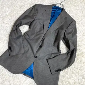 실크 혼방 테일러드 재킷 스트라이프 그레이 블루 ZIGNONE