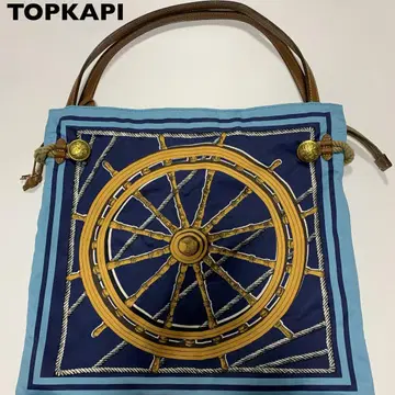 TOPKAPI 토프카피 숄더백 부드러운 새틴 스카프 패턴 파란색