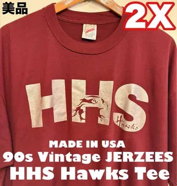 미품! 90년대 미국 JERZEES HHS Hawks 로고 프린트 티셔츠