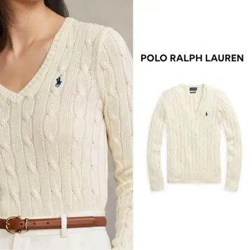 Ralph Lauren POLO 케이블 니트 크림 V넥 폴로