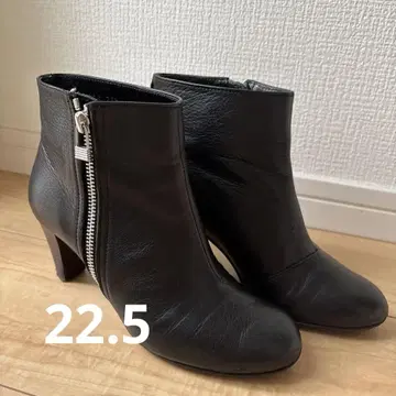 히미코 블랙 가죽 미디힐 부츠 22.5