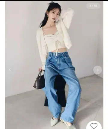 리리 브라운 2웨이 탭 와이드 데님 팬츠 M