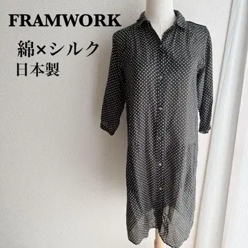 FRAMeWORK 도트 무늬 면 실크 일본제 7부 소매 셔츠 원피스 블랙