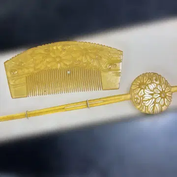 관혼상제 머리장식 빗 머리장식 소품 노란색 꽃무늬