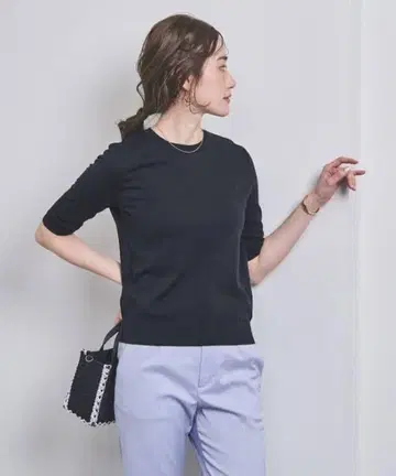 UNITED ARROWS 코튼 실크 5부 소매 니트
