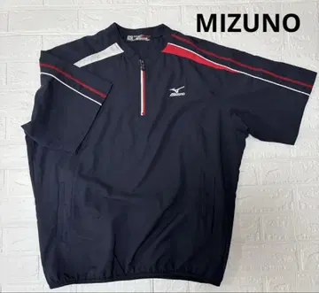 MIZUNO 미즈노 반팔 스포츠 티셔츠 하프 지퍼 남색 로고 XL