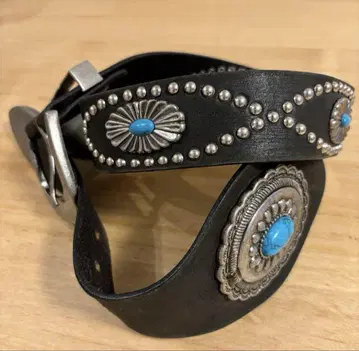 스터드 가죽 터키석 벨트 천연 가죽 빈티지