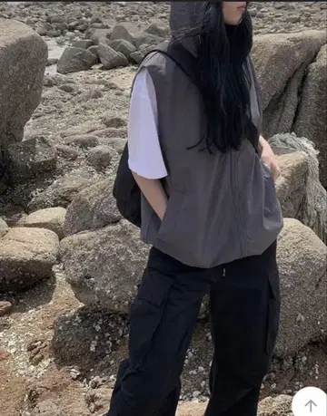 에니원모어 nugu 소매 드로스트 니론 혼방 후드 베스트 재킷