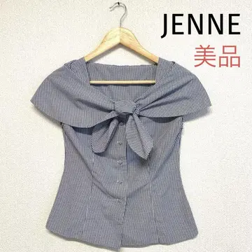 새상품급 JENNE 깅엄 체크 프렌치 리본 썸머 블라우스